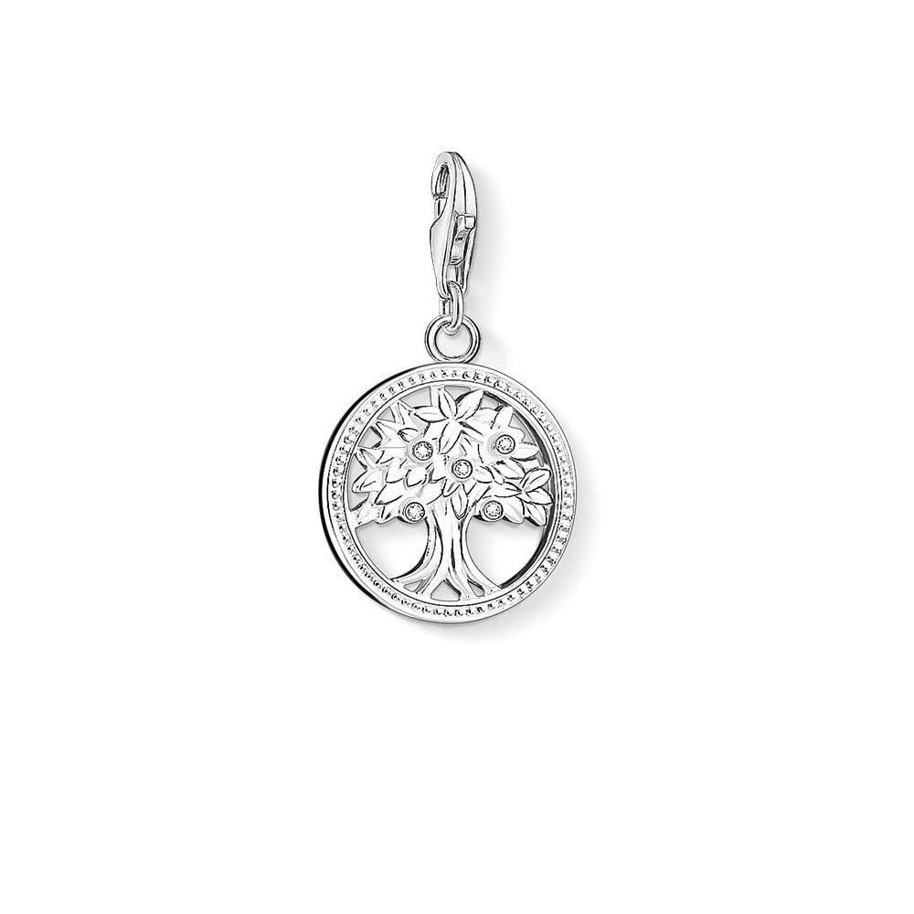 STERLING SILVER TREE OF LIFE CHARM PENDANT WITH CUBIC ZIRCONIA