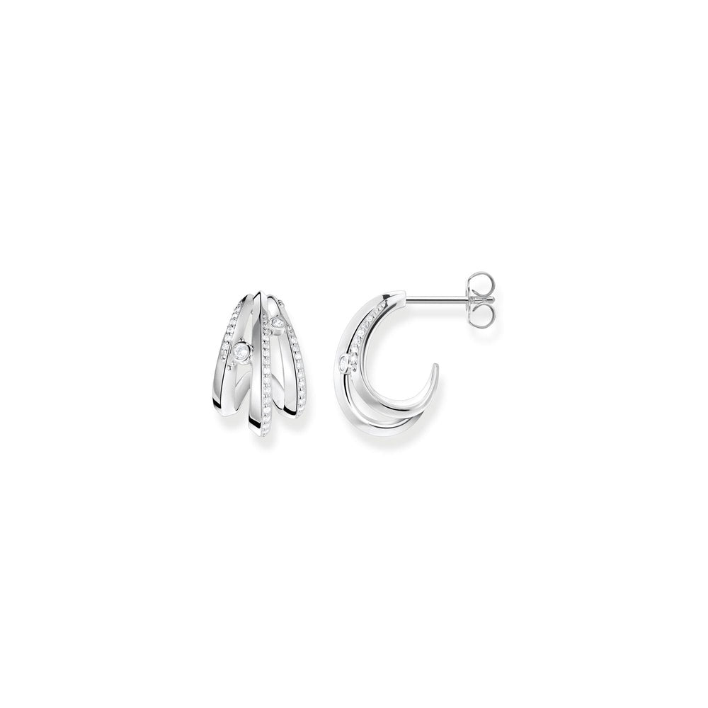 STERLING SILVER TRIPLE BAND HOOP EARRINGS WITH ZIRCONIA DETAIL