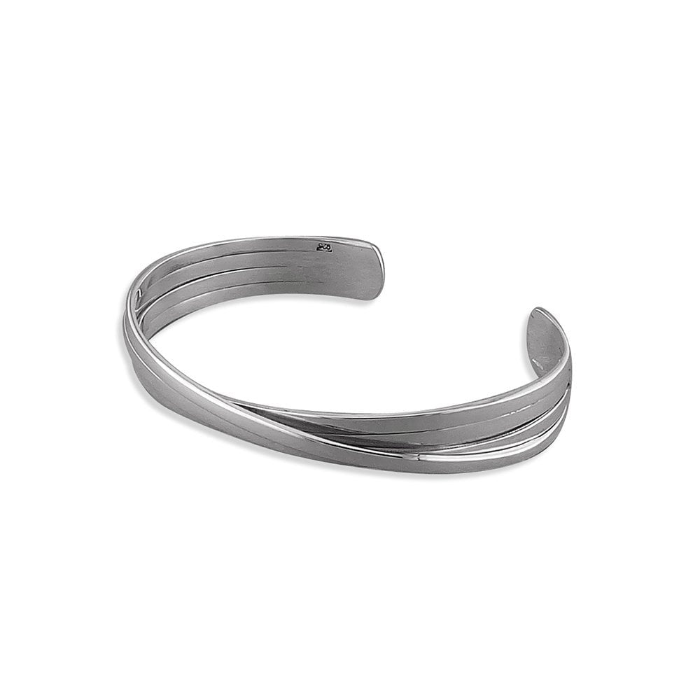 STERLING SILVER TRIPLE LAYERED CURVED WAVE CUFF