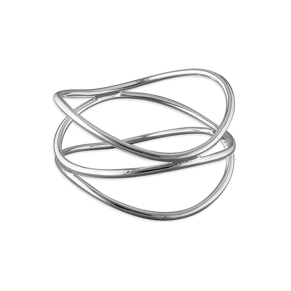 STERLING SILVER TRIPLE WAVE CROSSOVER BANGLE