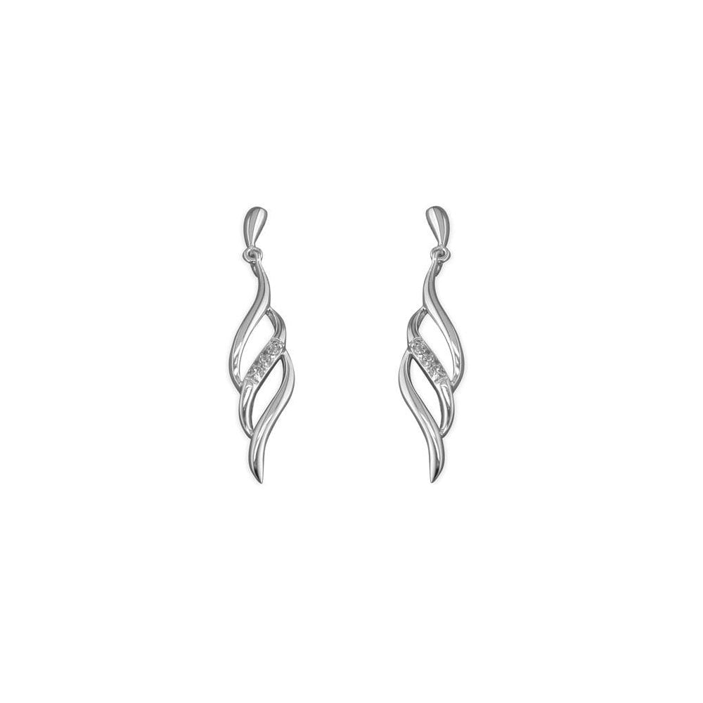 STERLING SILVER TRIPLE WAVE CUBIC ZIRCONIA DROP EARRINGS