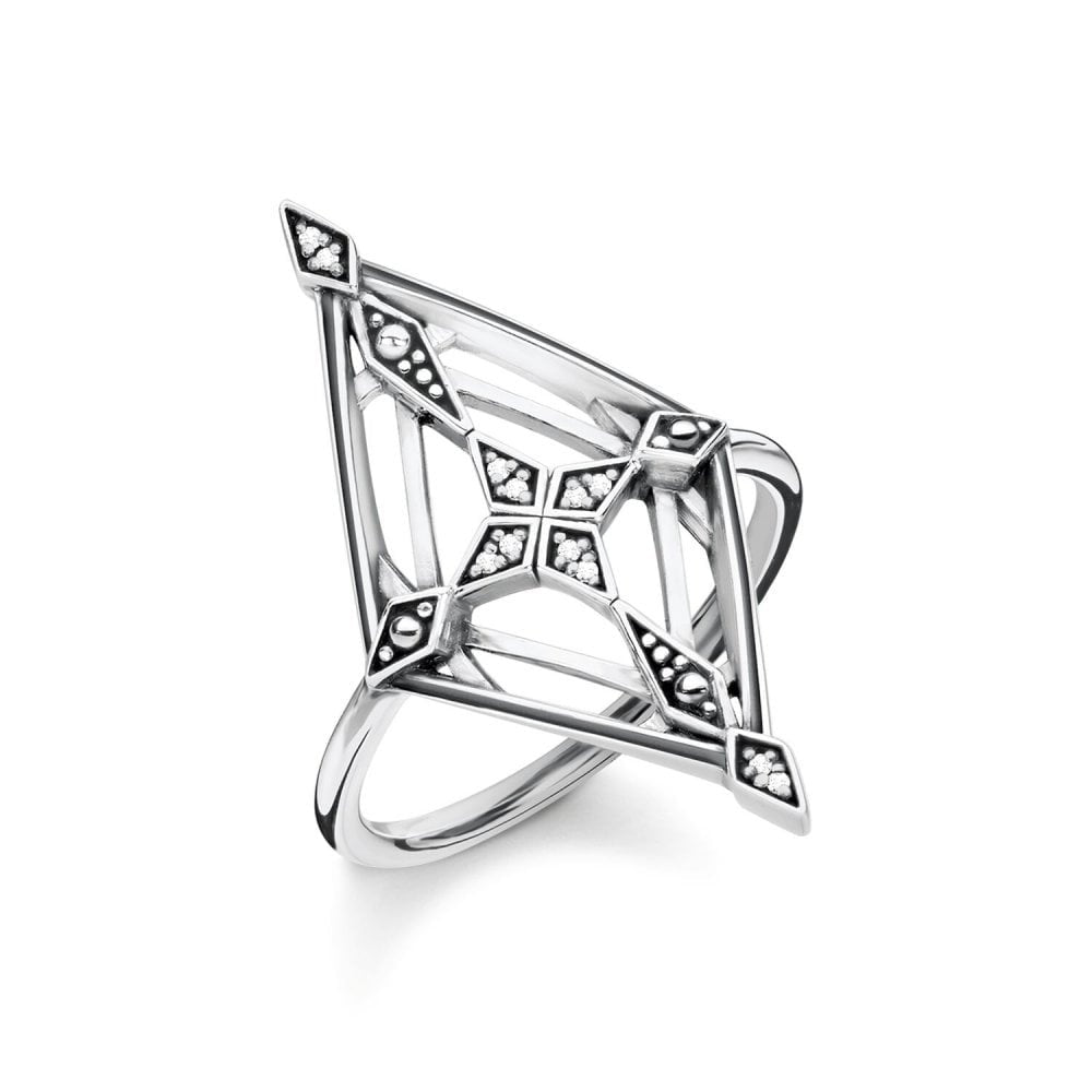 STERLING SILVER VINTAGE CROSS RING WITH DIAMONDS