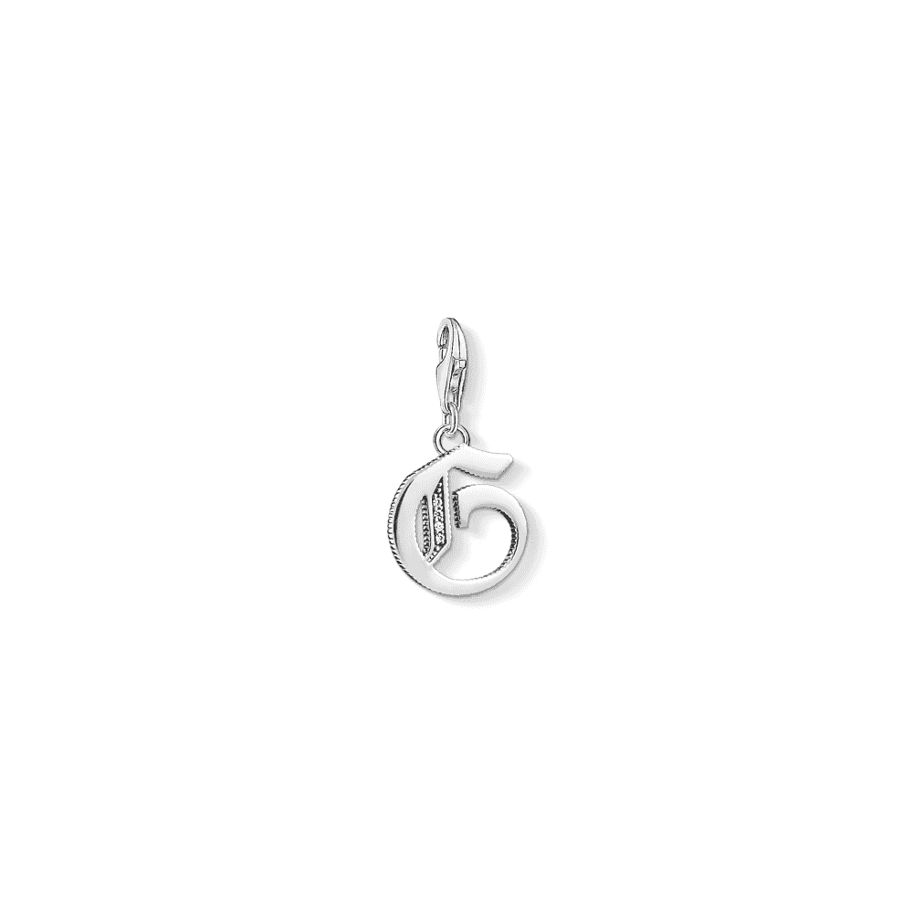 STERLING SILVER VINTAGE STYLE LETTER G CHARM PENDANT WITH ZIRCONIA