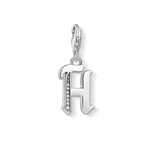 STERLING SILVER VINTAGE STYLE LETTER "H" CHARM PENDANT WITH CUBIC ZIRCONIA