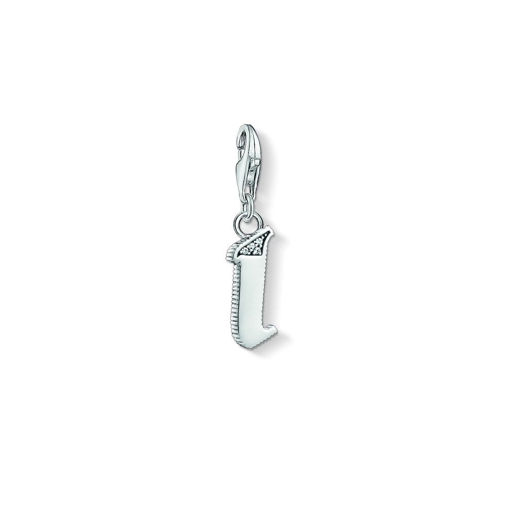STERLING SILVER VINTAGE STYLE LETTER "I" CHARM PENDANT WITH CUBIC ZIRCONIA