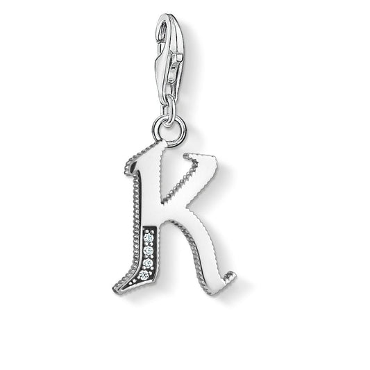 STERLING SILVER VINTAGE STYLE LETTER "K" CHARM PENDANT WITH CUBIC ZIRCONIA