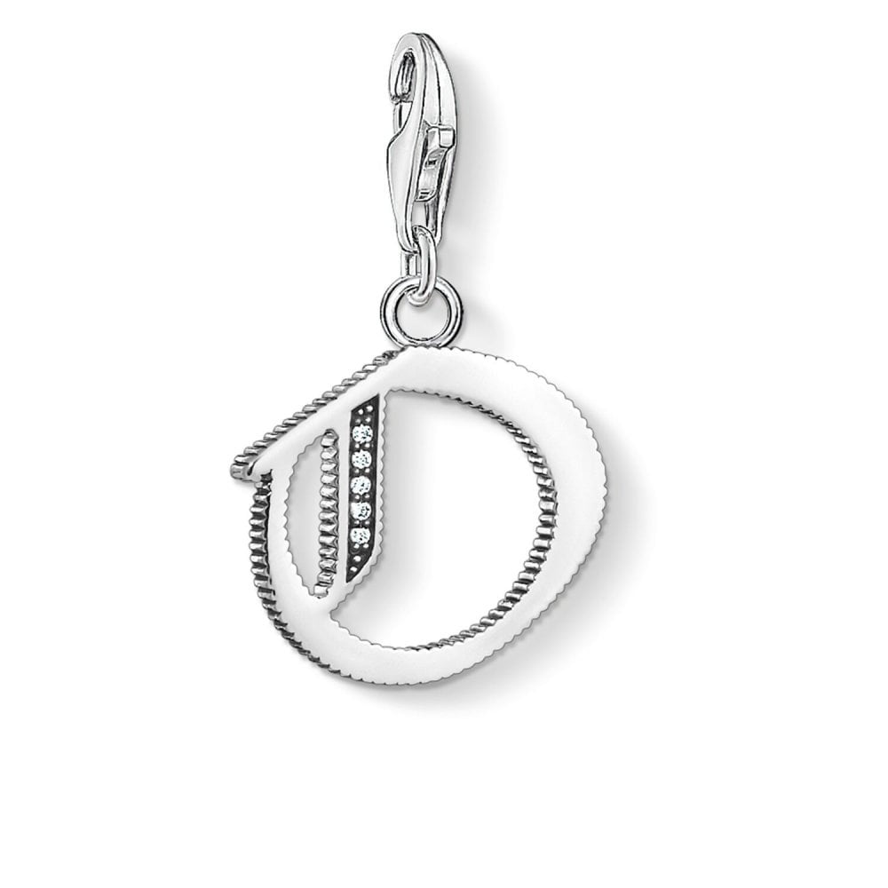 STERLING SILVER VINTAGE STYLE LETTER "O" CHARM PENDANT WITH CUBIC ZIRCONIA