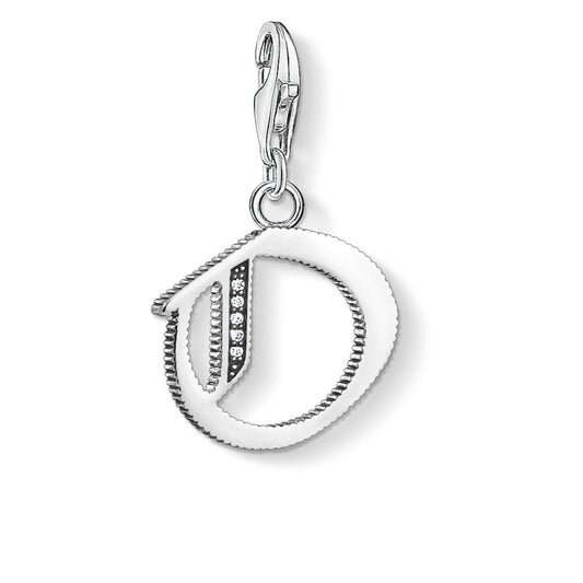 STERLING SILVER VINTAGE STYLE LETTER "O" CHARM PENDANT WITH CUBIC ZIRCONIA
