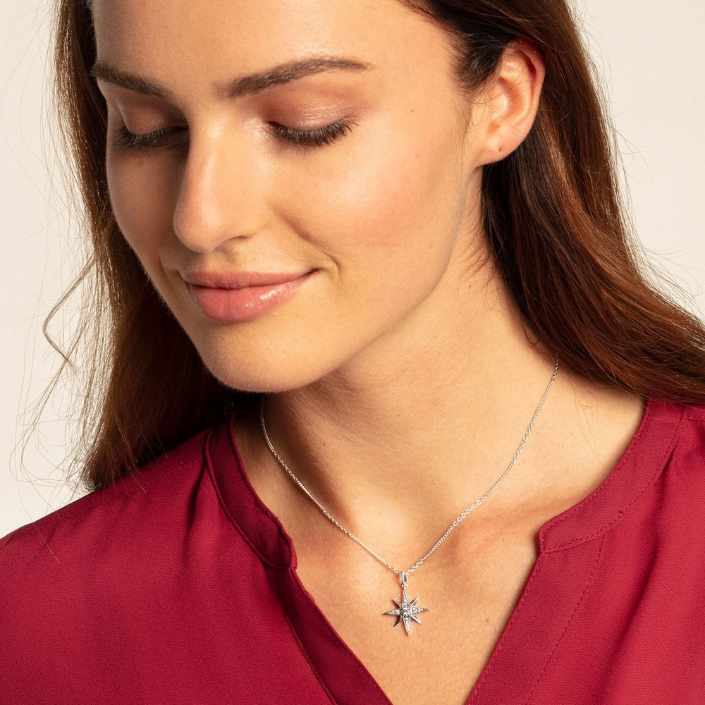 STERLING SILVER VINTAGE STYLE STAR PENDANT WITH ZIRCONIA