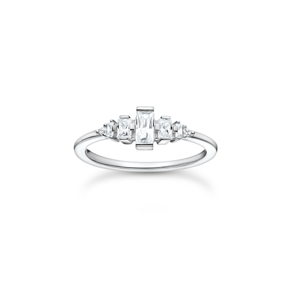 STERLING SILVER ZIRCONIA DANCING STONES RING 