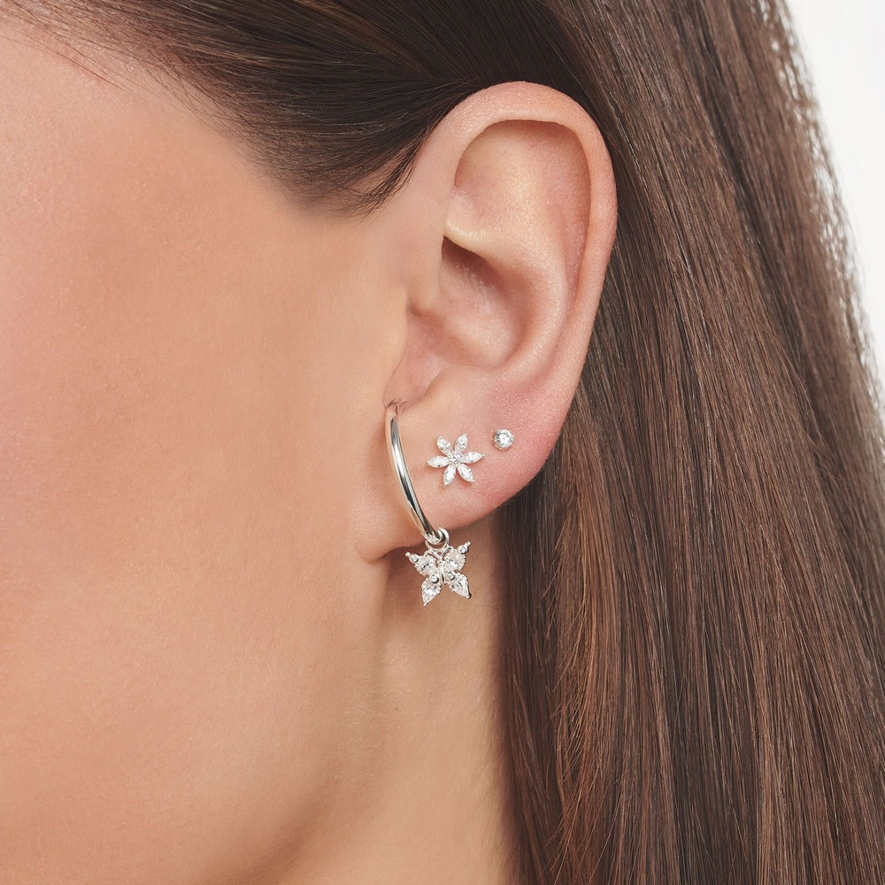 STERLING SILVER ZIRCONIA FLOWER STUD EARRINGS