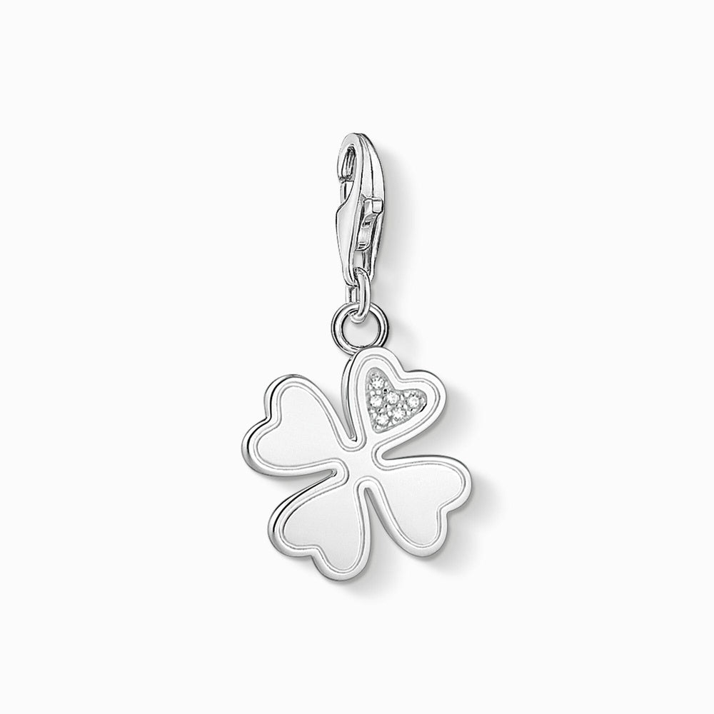 STERLING SILVER ZIRCONIA FOUR LEAF CLOVER CHARM PENDANT