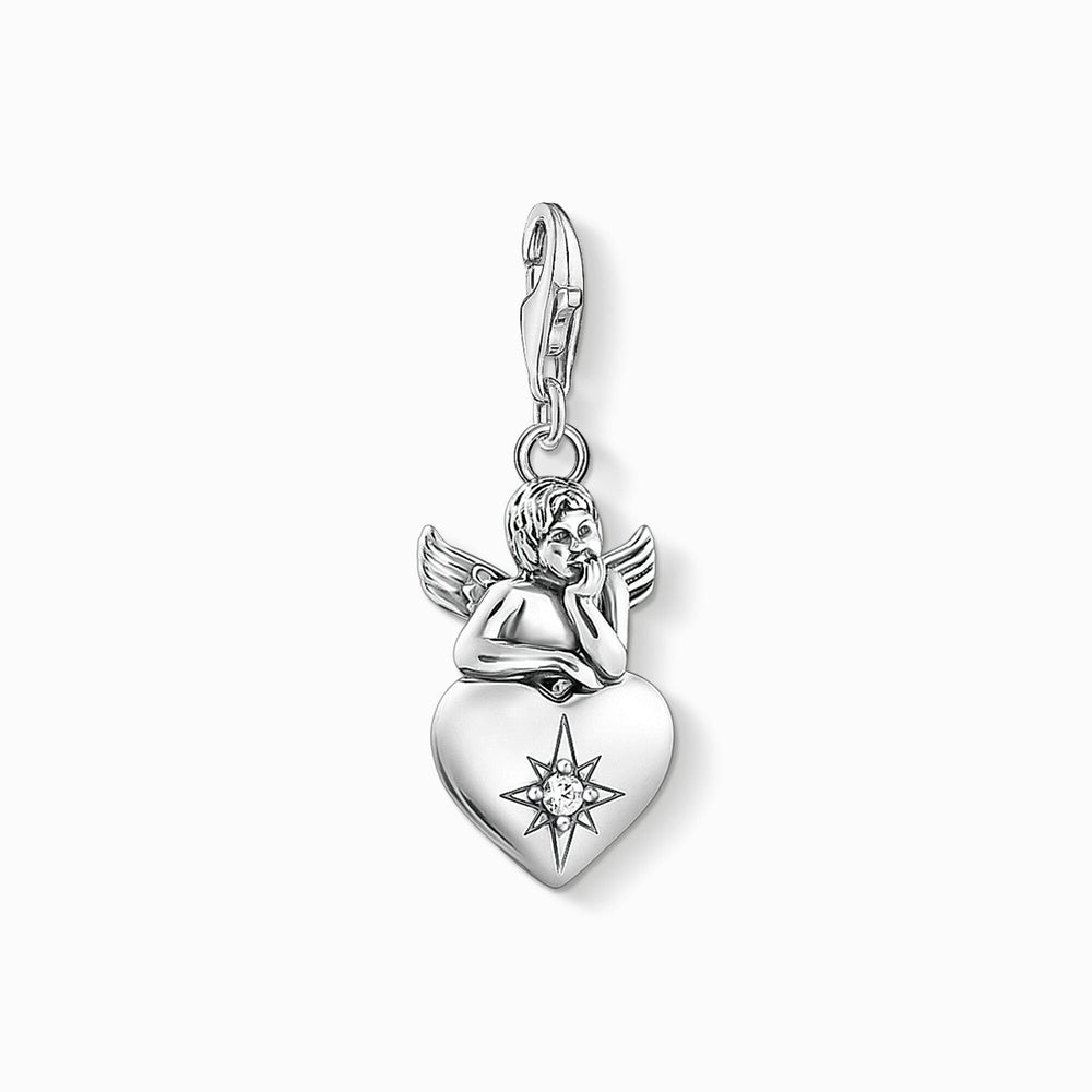 STERLING SILVER ZIRCONIA GUARDIAN ANGEL CHARM PENDANT