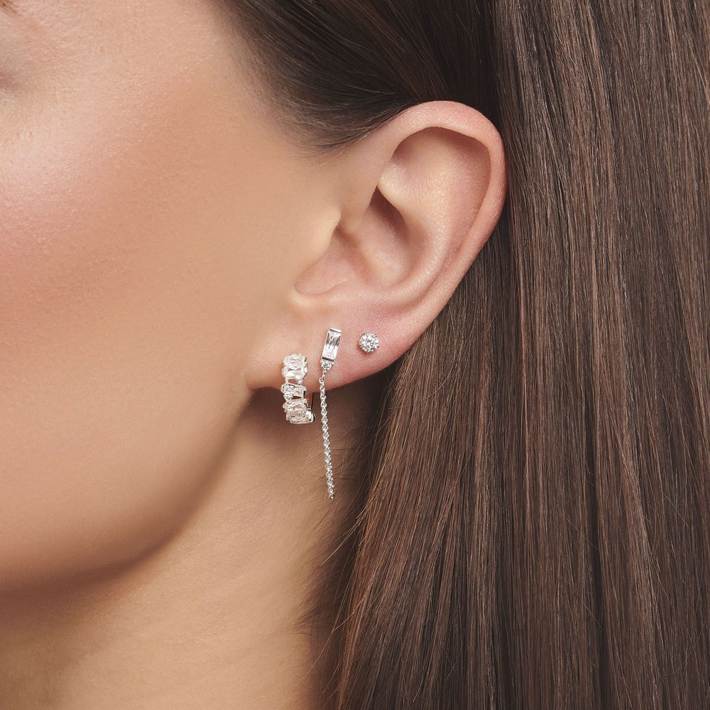 STERLING SILVER ZIRCONIA HOOP EARRINGS