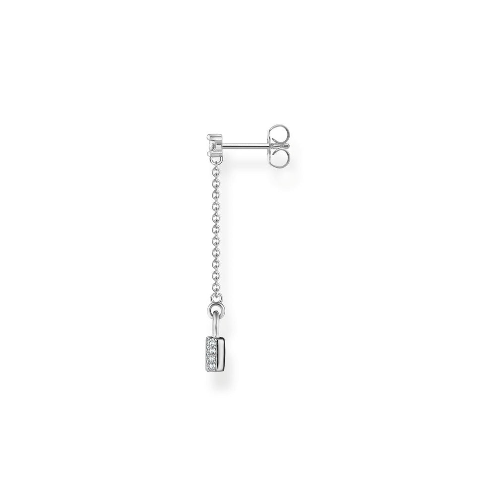 STERLING SILVER ZIRCONIA LOCK DROP EARRINGS 