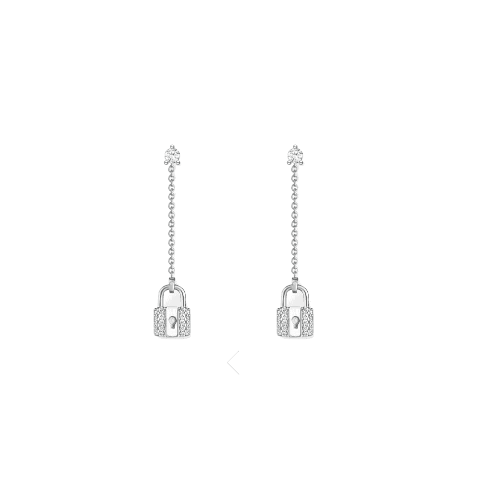 STERLING SILVER ZIRCONIA LOCK DROP EARRINGS 