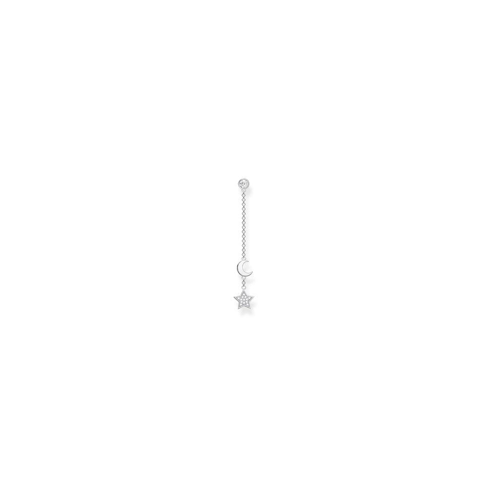 STERLING SILVER ZIRCONIA MOON & STAR SINGLE DROP EARRING