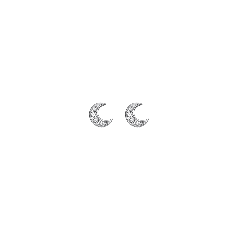 STERLING SILVER ZIRCONIA MOON STUD EARRINGS