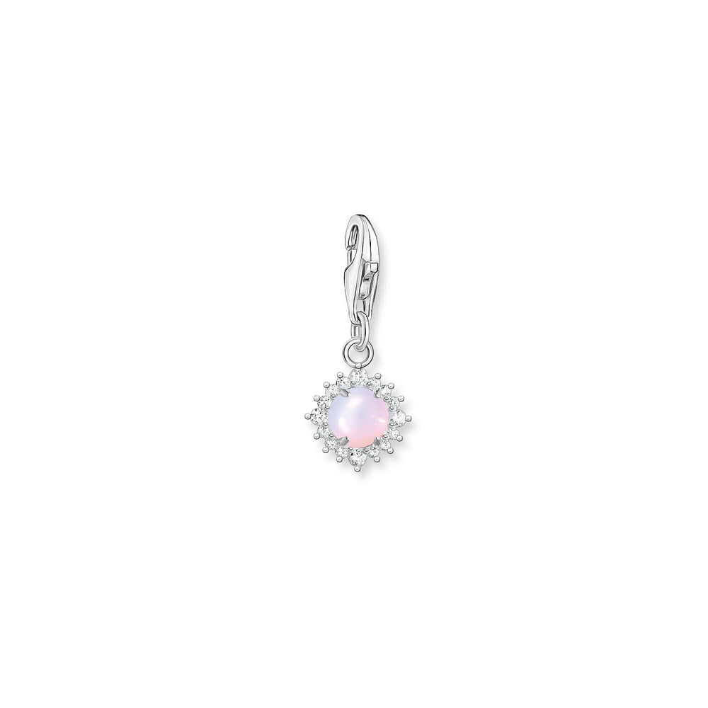 STERLING SILVER ZIRCONIA & OPAL-IMITATION SHIMMERING PINK CHARM PENDANT