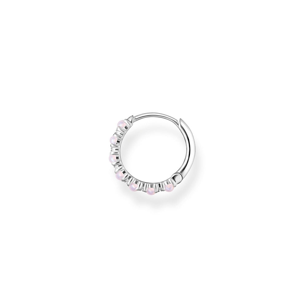 STERLING SILVER ZIRCONIA & OPAL IMITATION SHIMMERING PINK TRUE ROMANCE HOOP EARRINGS