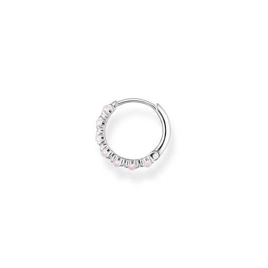 STERLING SILVER ZIRCONIA & OPAL IMITATION SHIMMERING PINK TRUE ROMANCE HOOP EARRINGS