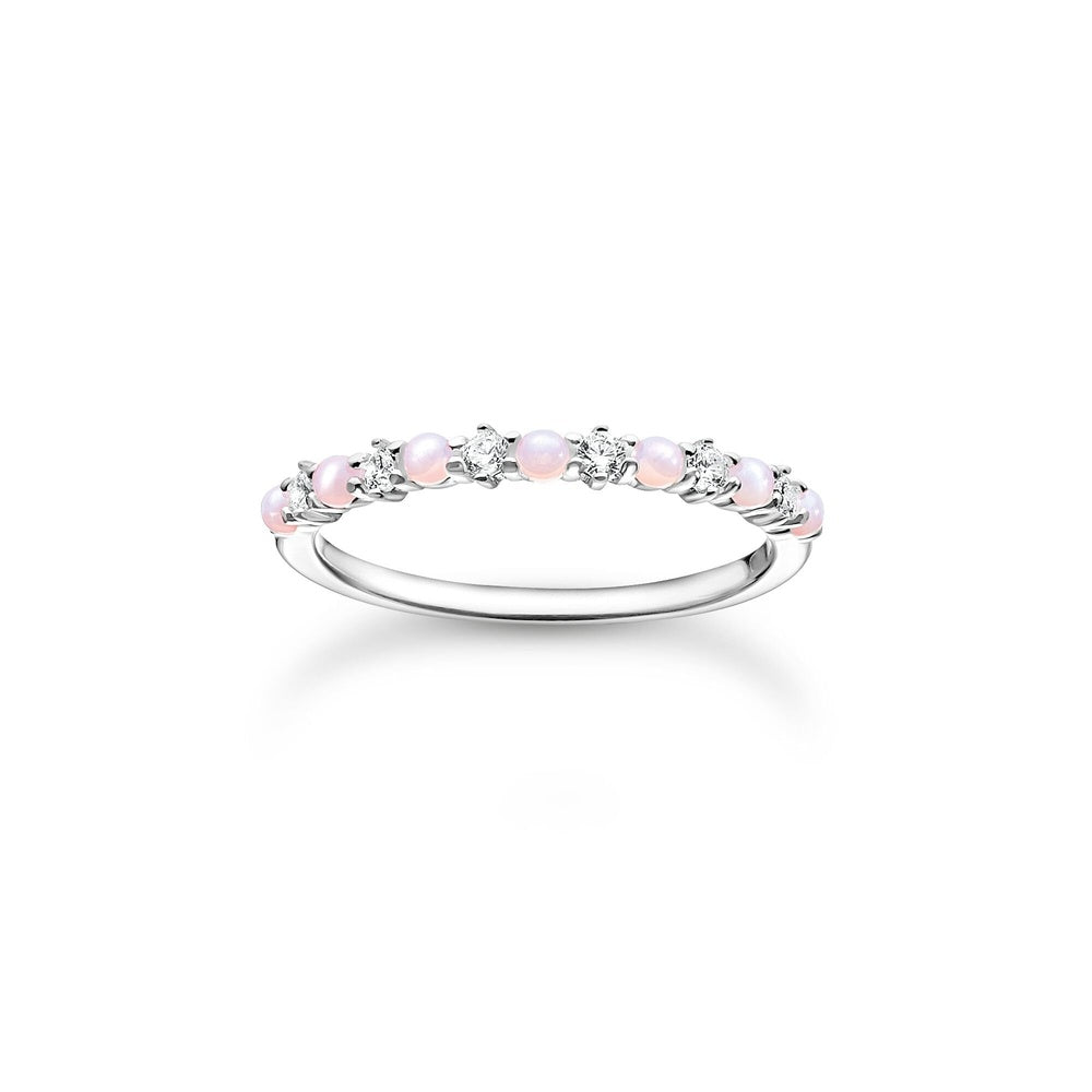 STERLING SILVER ZIRCONIA & OPAL IMITATION SHIMMERING PINK TRUE ROMANCE RING