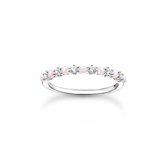 STERLING SILVER ZIRCONIA & OPAL IMITATION SHIMMERING PINK TRUE ROMANCE RING