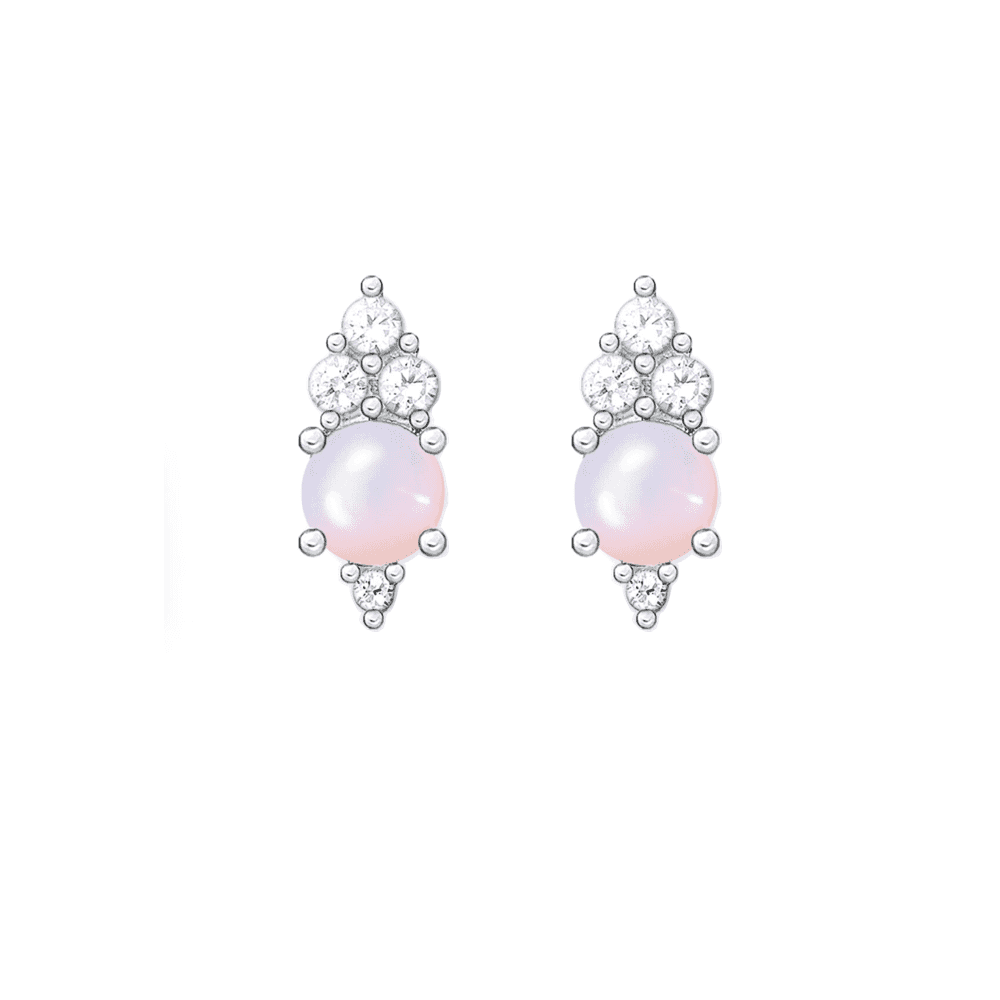 STERLING SILVER ZIRCONIA & OPAL SHIMMERING PINK TRUE ROMANCE VINTAGE STUD EARRINGS