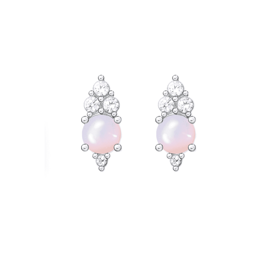 STERLING SILVER ZIRCONIA & OPAL SHIMMERING PINK TRUE ROMANCE VINTAGE STUD EARRINGS