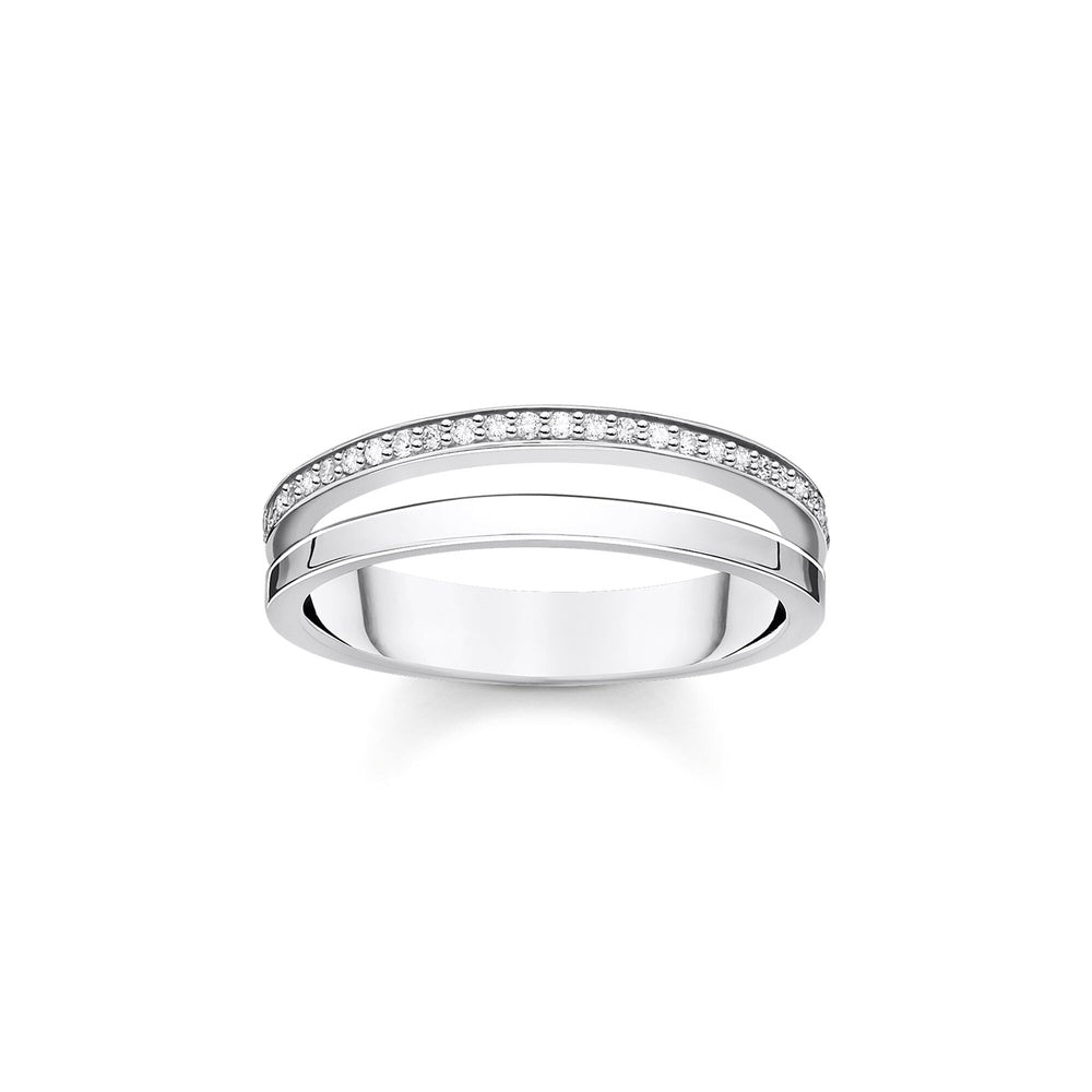 STERLING SILVER ZIRCONIA OPEN DOUBLE RING 