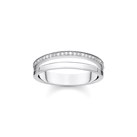 STERLING SILVER ZIRCONIA OPEN DOUBLE RING 