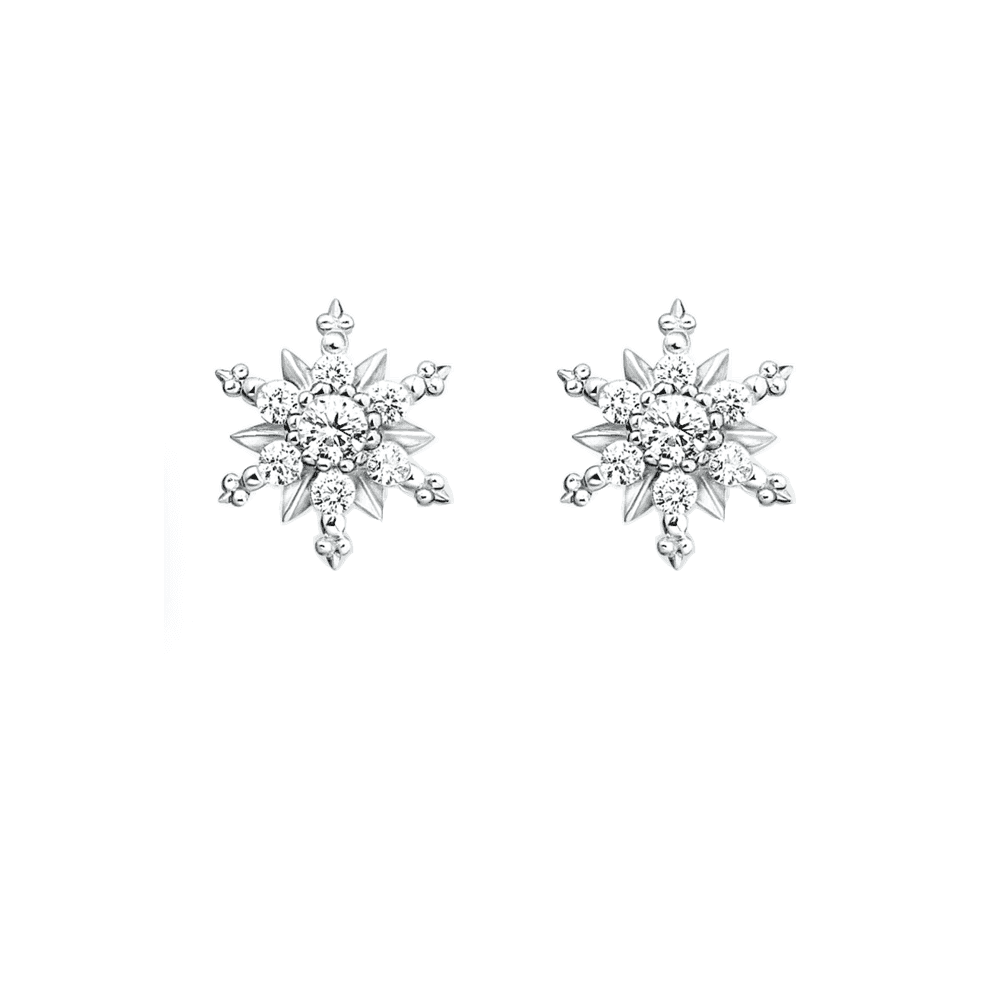 STERLING SILVER ZIRCONIA SNOWFLAKE STUD EARRINGS 