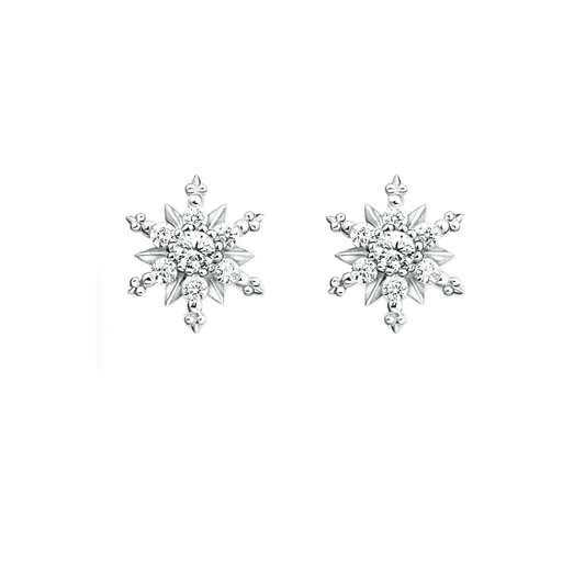 STERLING SILVER ZIRCONIA SNOWFLAKE STUD EARRINGS 