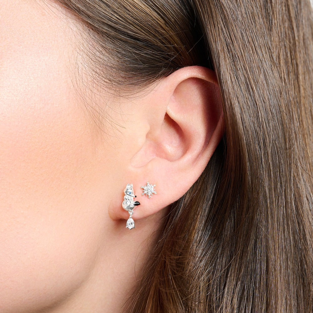STERLING SILVER ZIRCONIA SNOWFLAKE STUD EARRINGS 