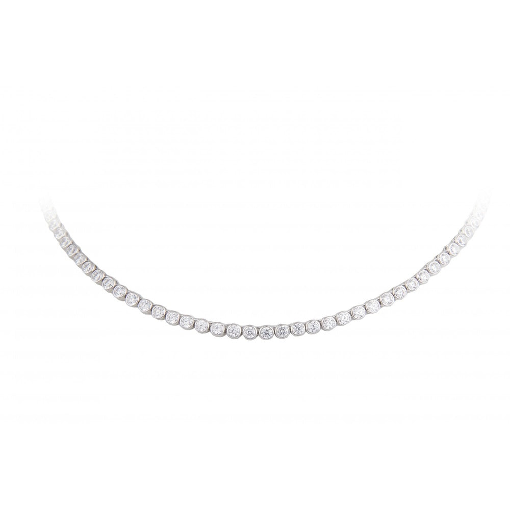 STERLING SILVER ZIRCONIA TENNIS NECKLACE WITH RUBOVER SETTING