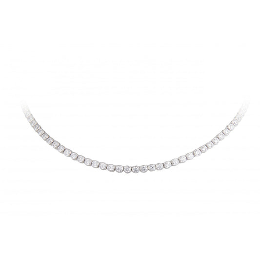 STERLING SILVER ZIRCONIA TENNIS NECKLACE WITH RUBOVER SETTING