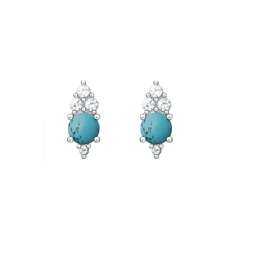 STERLING SILVER ZIRCONIA & TURQUOISE STONE STUD EARRINGS