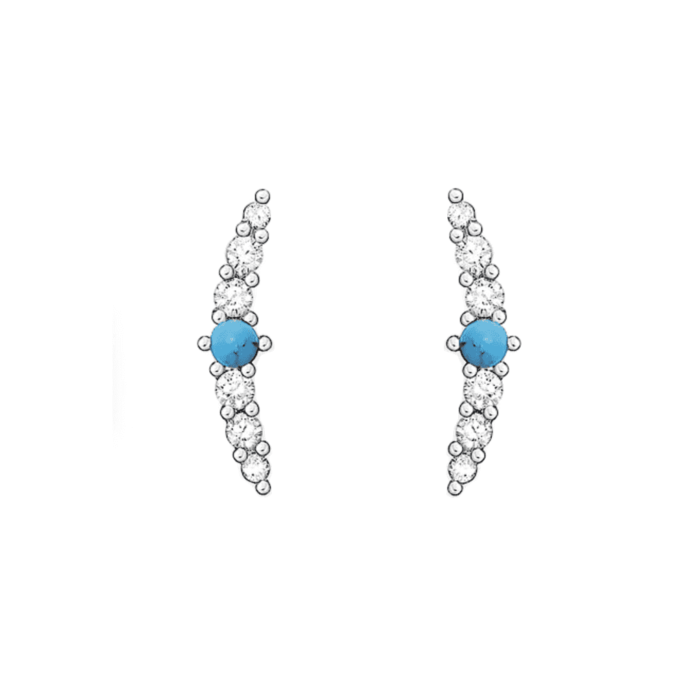 STERLING SILVER ZIRCONIA & TURQUOISE STONE STUD EARRINGS