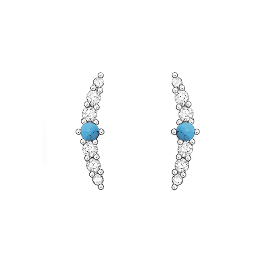 STERLING SILVER ZIRCONIA & TURQUOISE STONE STUD EARRINGS