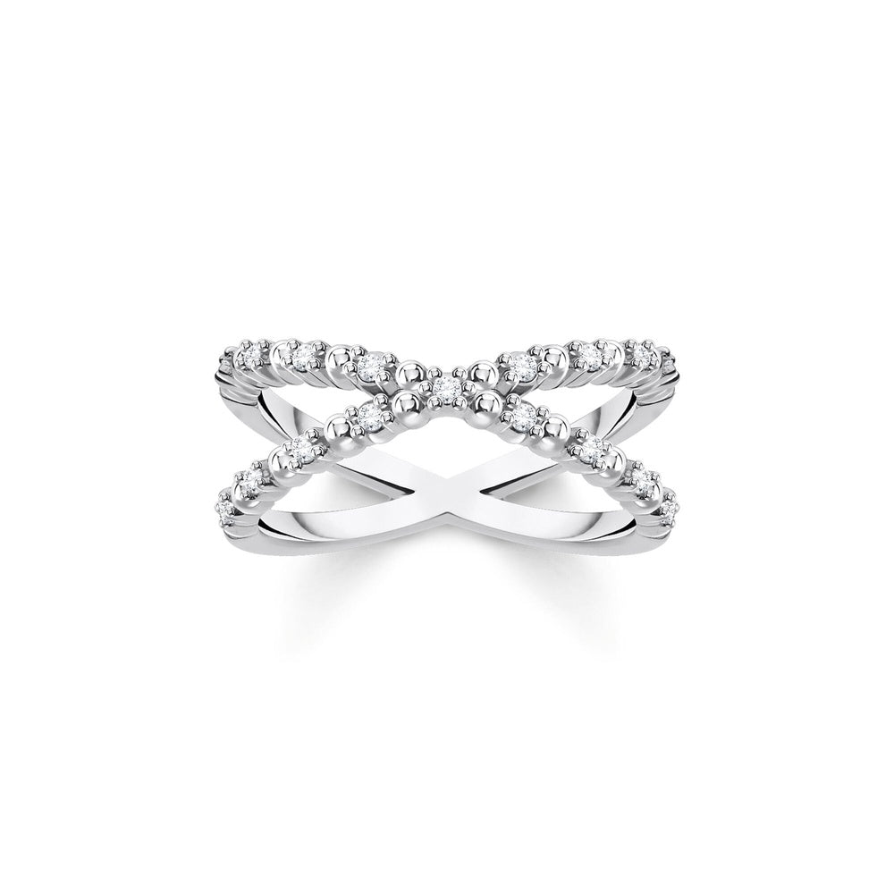 STERLING SILVER ZIRCONIA X CROSSOVER DOTS RING