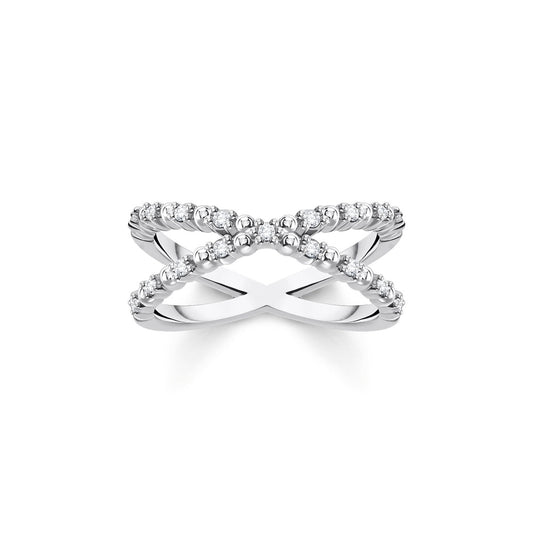 STERLING SILVER ZIRCONIA X CROSSOVER DOTS RING