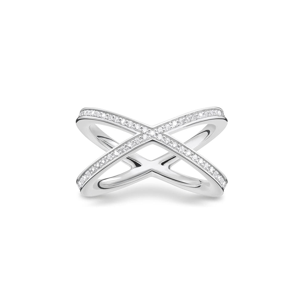 STERLING SILVER ZIRCONIA X CROSSOVER RING 