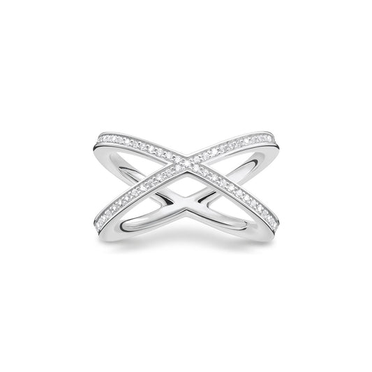 STERLING SILVER ZIRCONIA X CROSSOVER RING 