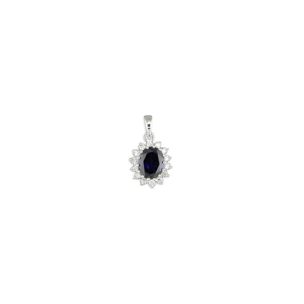 STERLING SYNTHETIC SAPPHIRE AND CUBIC ZIRCONIA OVAL CLUSTER PENDANT