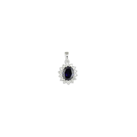 STERLING SYNTHETIC SAPPHIRE AND CUBIC ZIRCONIA OVAL CLUSTER PENDANT