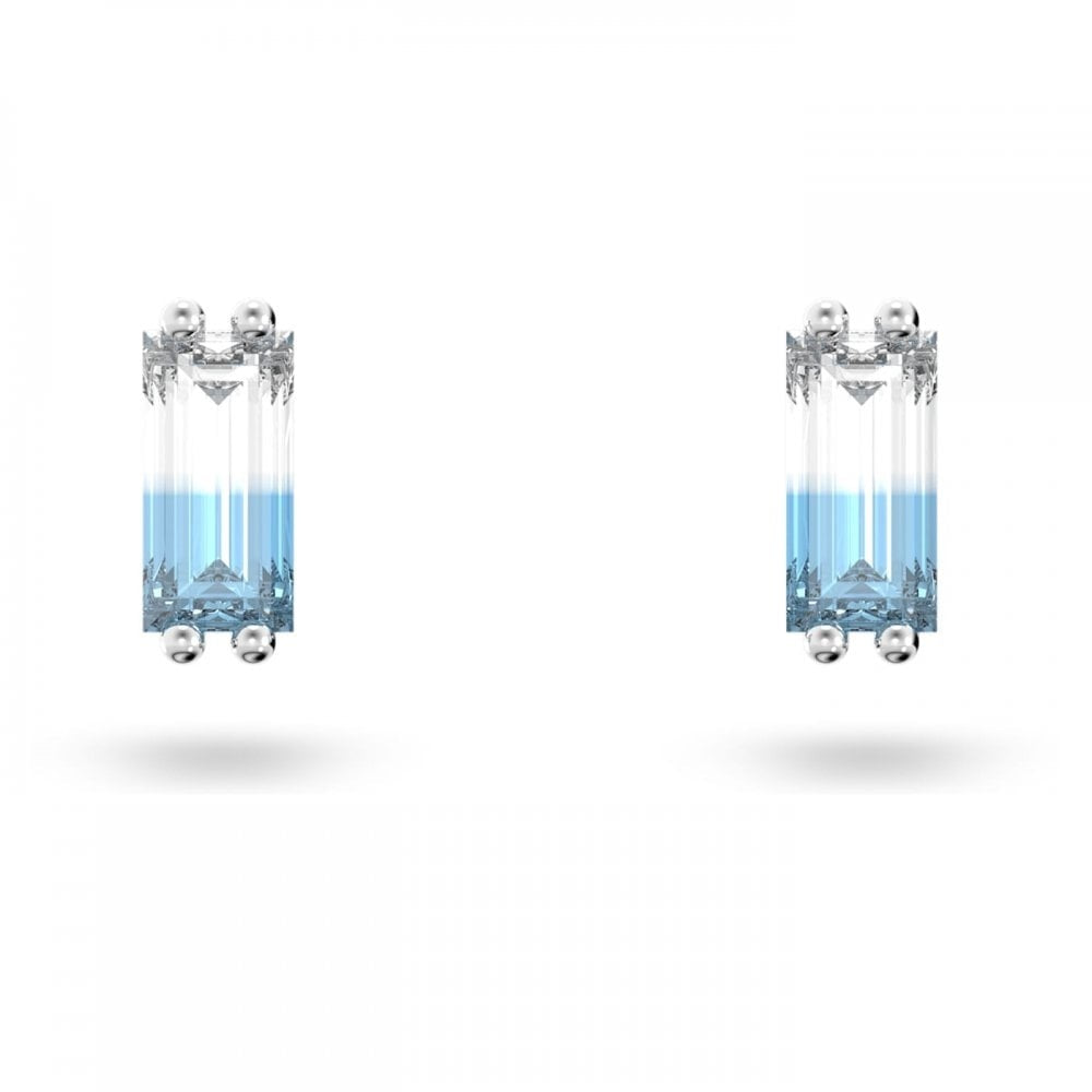 STILLA BLUE CUSHION CUT STUD EARRINGS WITH RHODIUM FINISH