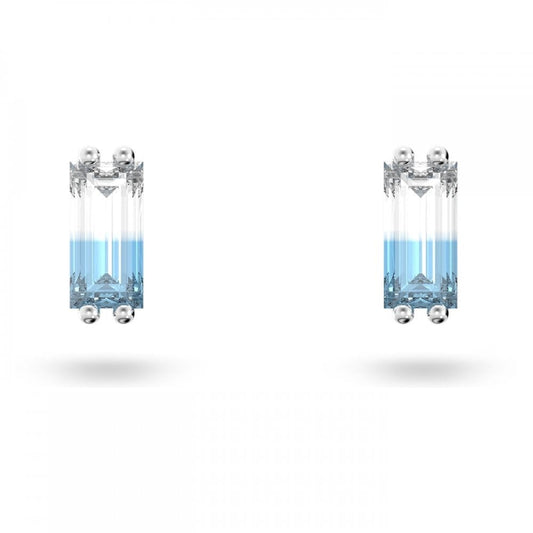 STILLA BLUE CUSHION CUT STUD EARRINGS WITH RHODIUM FINISH