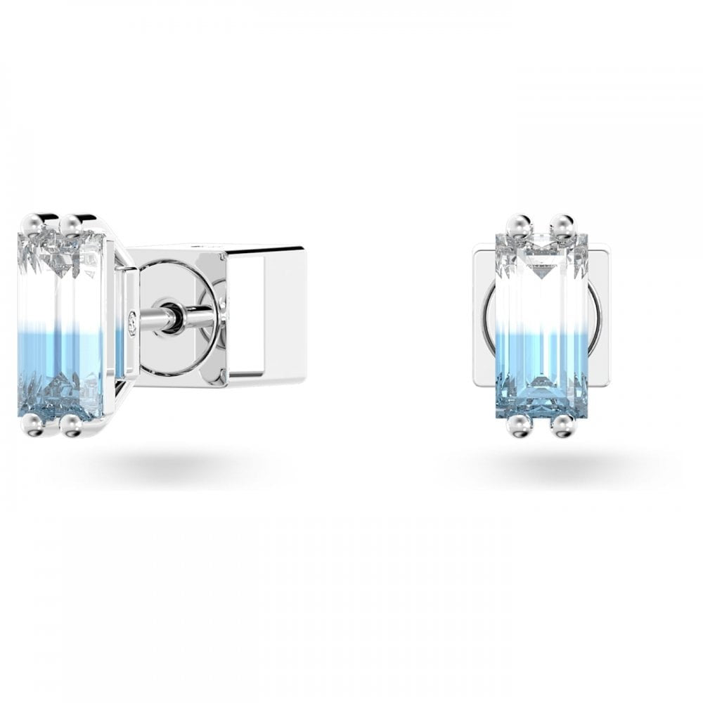 STILLA BLUE CUSHION CUT STUD EARRINGS WITH RHODIUM FINISH