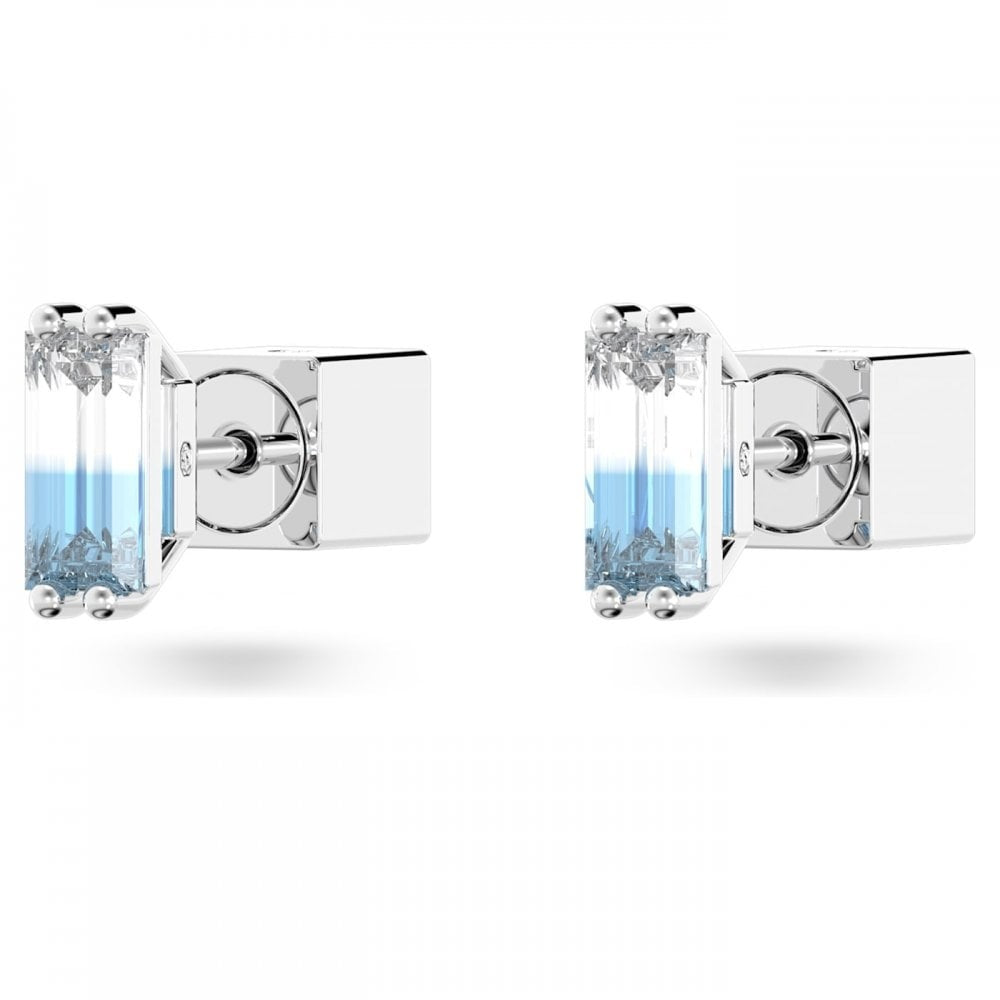 STILLA BLUE CUSHION CUT STUD EARRINGS WITH RHODIUM FINISH