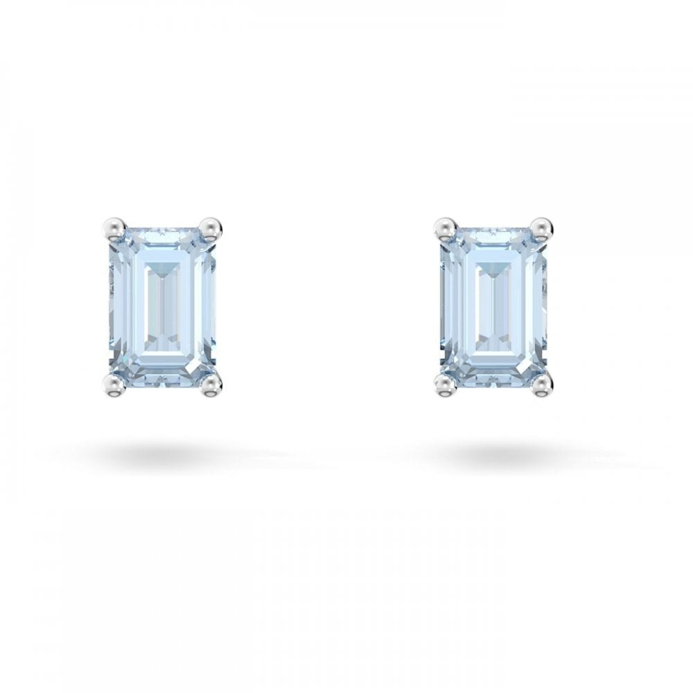 STILLA BLUE CUSHION CUT STUD EARRINGS WITH RHODIUM FINISH